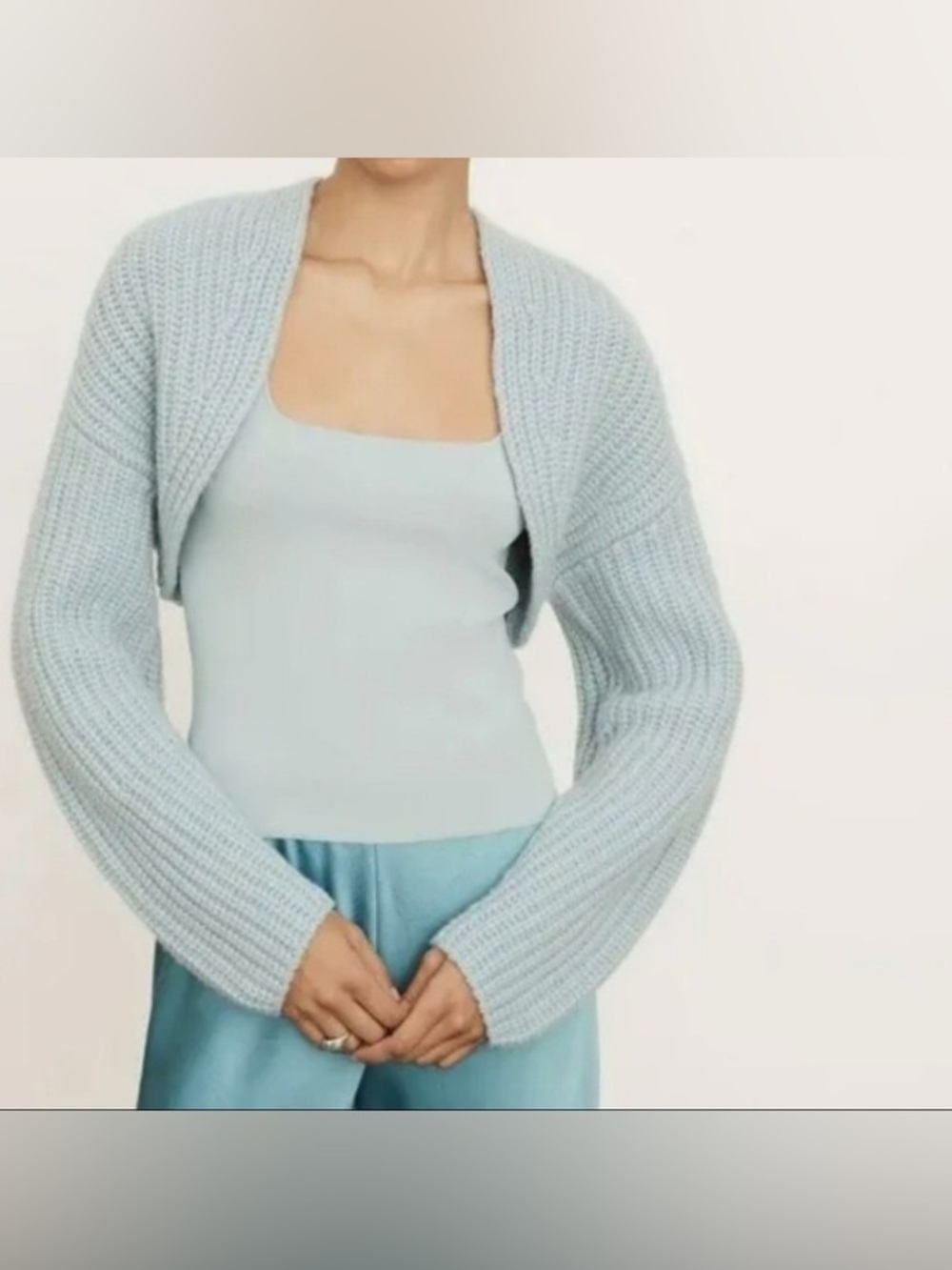 Vince Lofty Rib Bolero Wool Cashmere Blend Blue